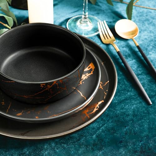 Image of Stone Lain Gold Splash Dinnerware Set - Black & Gold, Set of 16