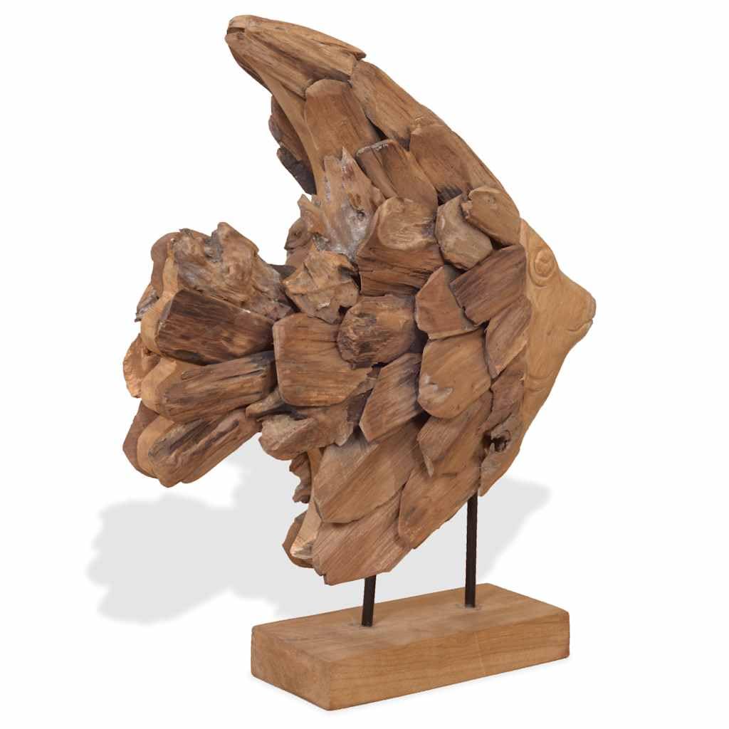 Fisch-Skulptur aus Teakholz - Handgefertigte Holzfigur als Maritime Wohndeko - Standfigur 40x12x57 cm für Wohnzimmer