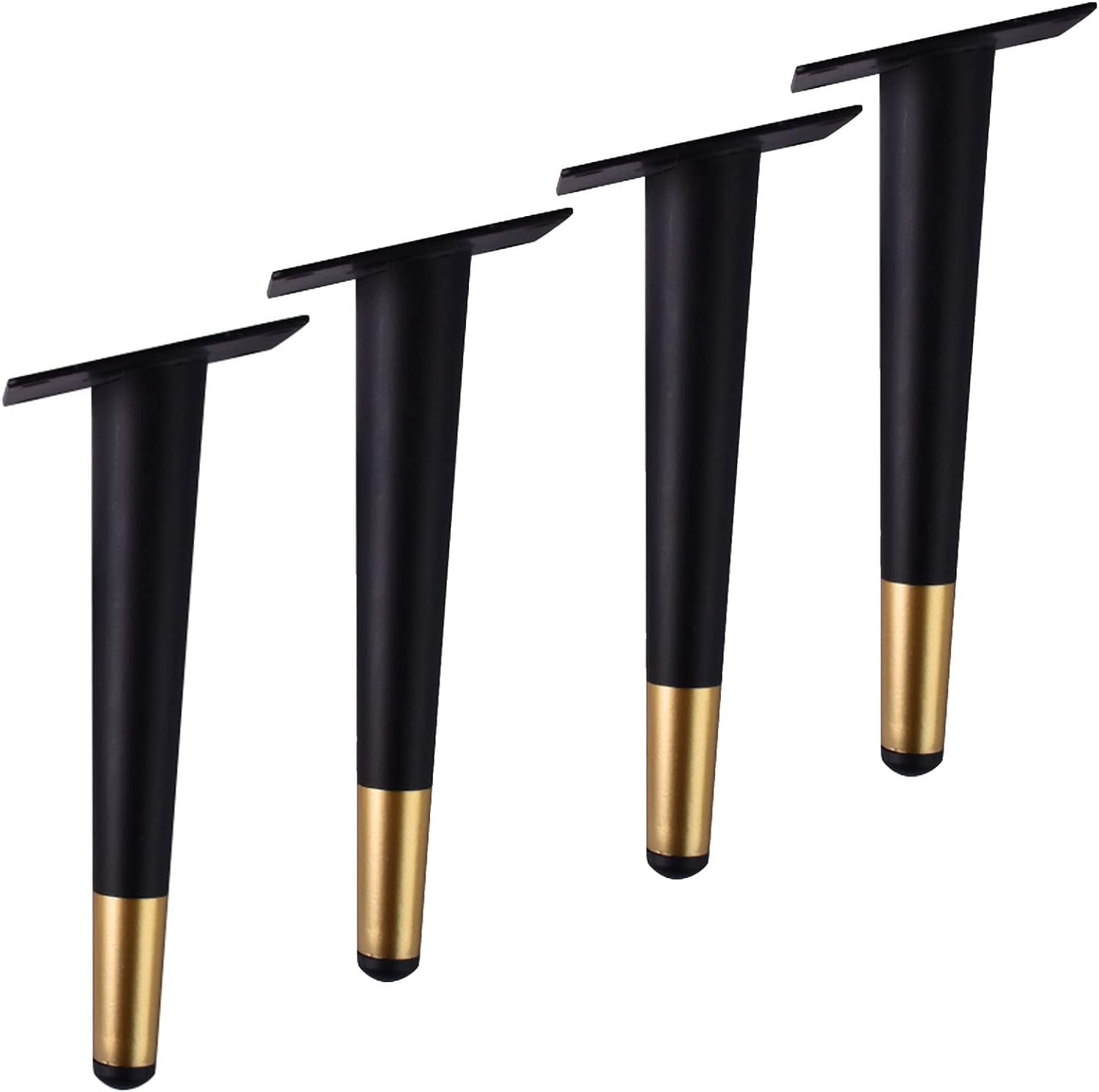 Rhllvj Black+Gold Furniture Feet, Modern Metal Sofa Feet, Tapered Furniture Support Feet, Set Of 4, Various Sizes (30Cm/11.8In,)(,10Cm/3.9In)