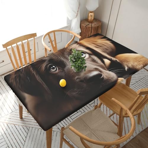 Xzeit Puppies Dog Rectangle Tablecloth Elastic Fitted Table Covers for 5 Ft Tables Stretch Table Cloths Outdoor Waterproof Table Cloth Cover for Picnic Camping Indoor Outdoor 30