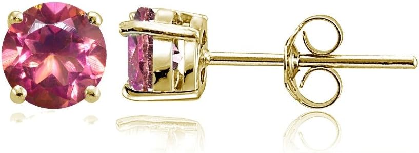 Sterling Silver Treated Pink Topaz Round Stud Earrings, 6mm