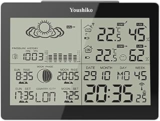 Youshiko YC9360 Digital Weather Station with Radio Controlled Clock ( Official UK Version ), Indoor Outdoor Temperature Humidity , Sunrise , Sunset , Moonrise , Moonset Times , Barometric Pressure