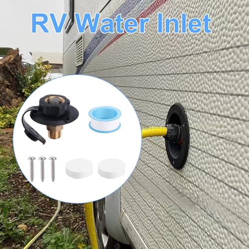 Image of RV City Water Inlet with Brass Check Valve, 3 /4 inch NH Female to 1 /2 inch NPT Male Anti-Backflow RV Water Fill Inlet Connection Replacement Part for Camper Trailer Motorhome Hose Repair Connector Accessories