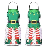 Lvydec 2 Pack Christmas Funny Elf Apron Clearance, Cute Kitchen Chef Bib BBQ Cooking Aprons for Adult，Holiday Kitchen Apron Funny Creative Apron Dress Christmas