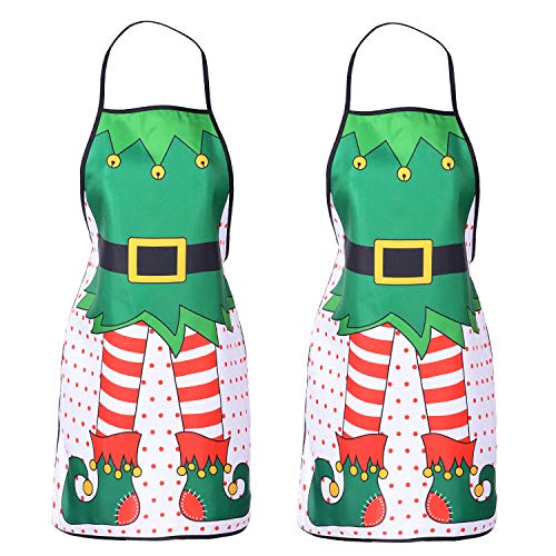 Lvydec 2 Pack Christmas Funny Elf Apron Clearance, Cute Kitchen Chef Bib BBQ Cooking Aprons for Adult，Holiday Kitchen Apron Funny Creative Apron Dress Christmas