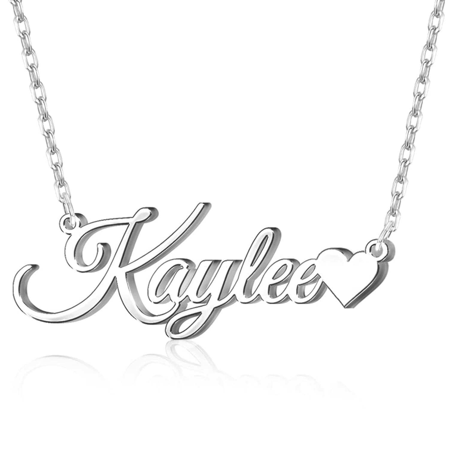 Housefunlife Personalized Name Necklace with Heart - Sterling Silver 925 Custom Necklace Jewelry Gift with Box for Women Mother Friends Family Valentine's Mother's Day