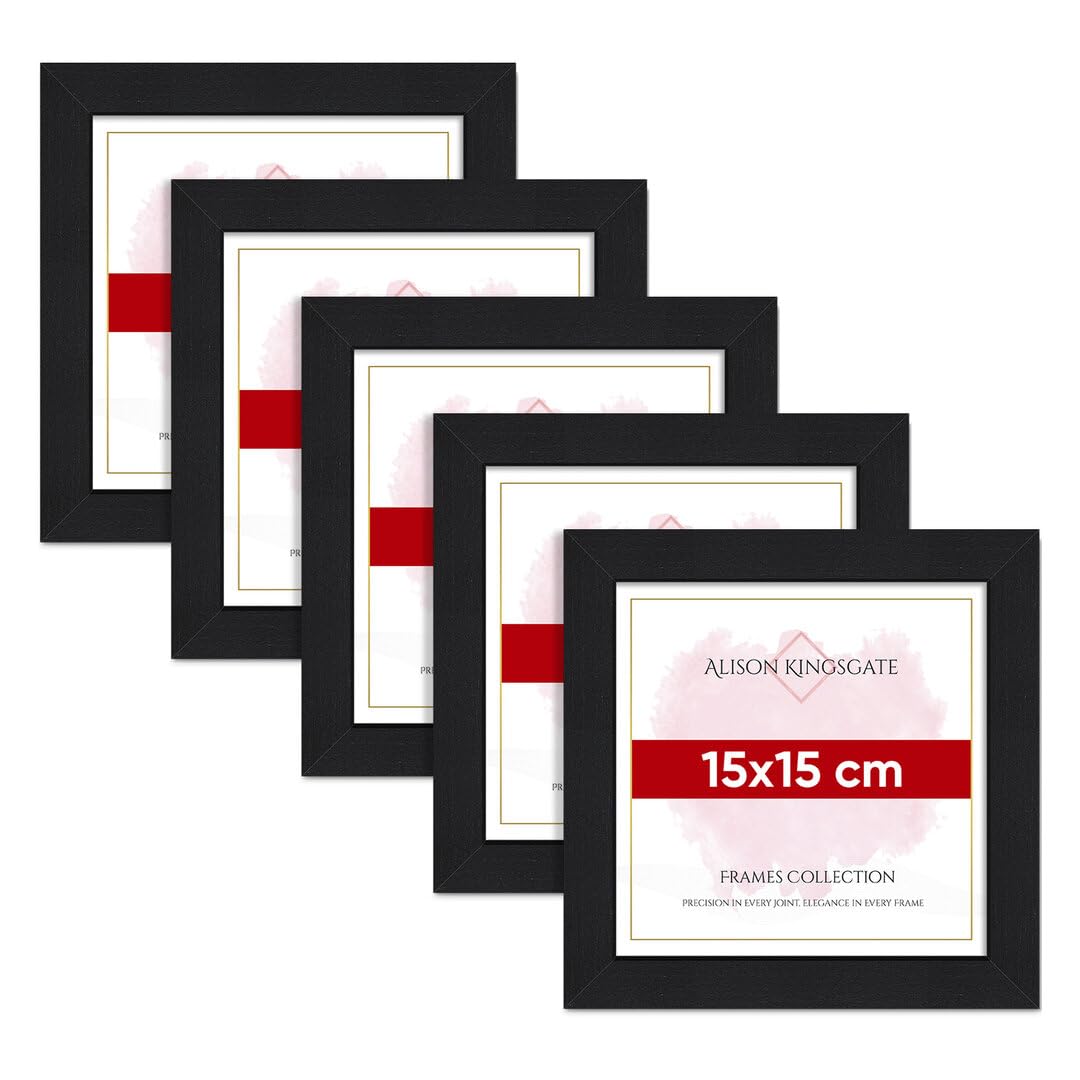 Alison Kingsgate Modern 15X15CM BLACK Photo Frame Pack of 5-Engineered Wood Picture Frames with Shatterproof Perspex - Ideal for Artwork-Wall Mount or Tabletop - Multiple Sizes & Colours Available — image 1