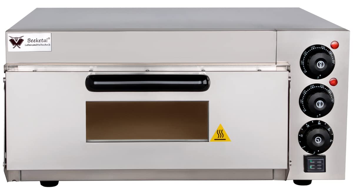Beeketal 'BPO33-1' Profi Pizzaofen mit 400x400 mm Schamottstein Backfläche, Gastro Steinbackofen für Pizza, Brot und Backwaren, Leistung 2000 Watt, Pizzabackofen Temperatur bis zu 350°C