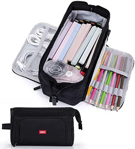 EOOUT Big Capacity Pencil Case Pencil Pouch Pen Bag Large Organized Pen Case Office Supplies Stationery Pencil Box Makeup Bag for College Middle School Travel (Black)
