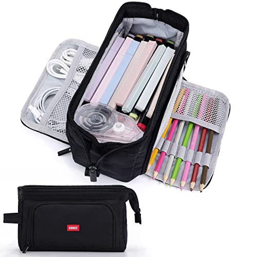Eoout Big Capacity Pencil Case Pencil Pouch Pen Bag Large Organized Pen Case Office Supplies Stationery Pencil Box Makeup Bag For College Middle School Travel (Black) #TOP1