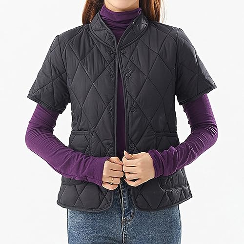 Pufferly Jackets for Women Quilted Womens Lightweight Short Sleeve Two Pockets Down Jacket (Available In Hooded2