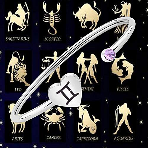 Image of Zodiac Birthstone Bracelet Jewelry Open Cuff Bracelet with Birthstone Birthday Gift for Her (Gemini)