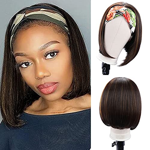 Gowit Bob Headband Wig 10 Inch Straight Headband Wigs For Black Women Glueless Short Wigs Heat Resistant Synthetic Highlighted Headband Wig For Cosplay Party Daily Use(10",Hl6/30/27) #TOP1