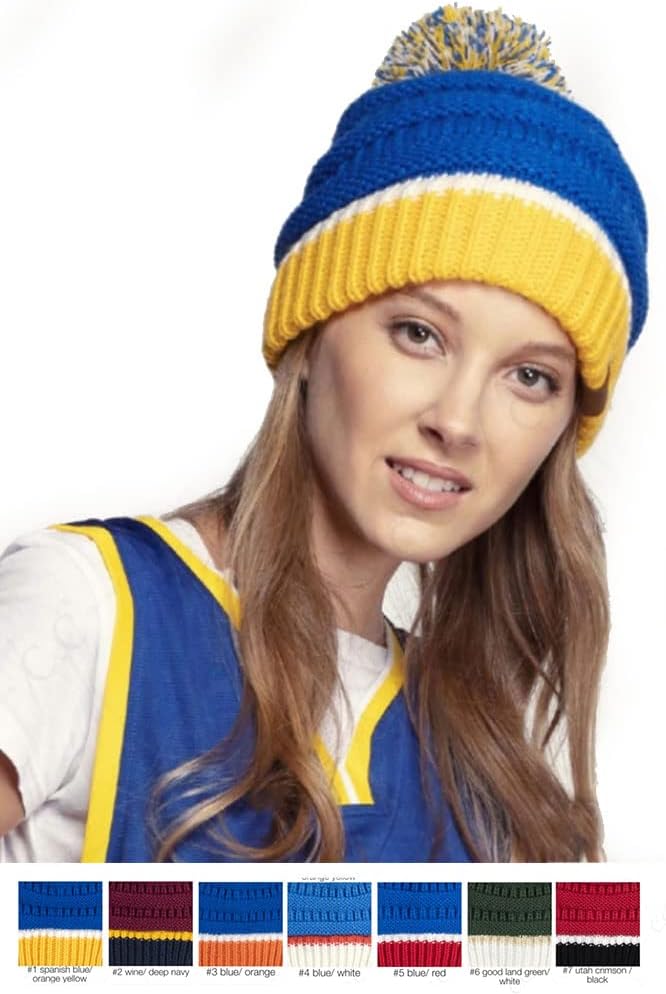 ScarvesMe Exclusive University College School Team Color Pom Pom Skully Beanie Hat Cap