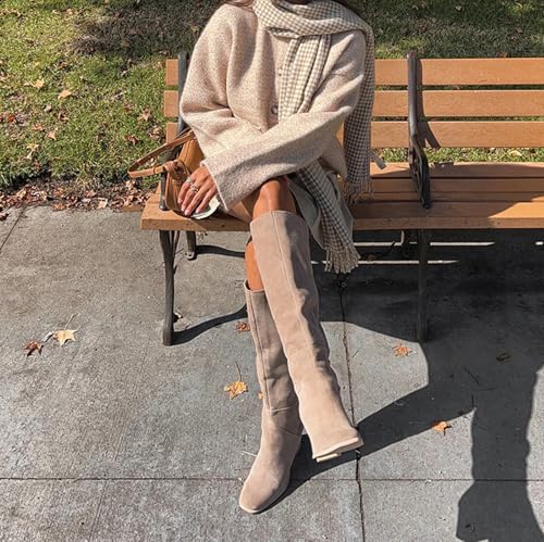 Knee High Boots for Women Chunky Heel Square Toe Tall Boots with Side Zipper Fashion Party Wide Calf Long Boots2