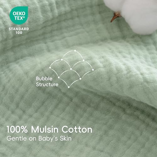 Image of PHF 100% Muslin Cotton Baby Hooded Towels, 2 Pack Bath Towel with Hood for Newborn, Infant, Toddler, Ultra Soft and Absorbent Baby Bath Essentials, Shower Gifts for Boys Girls, 32x32Inch, Leaf