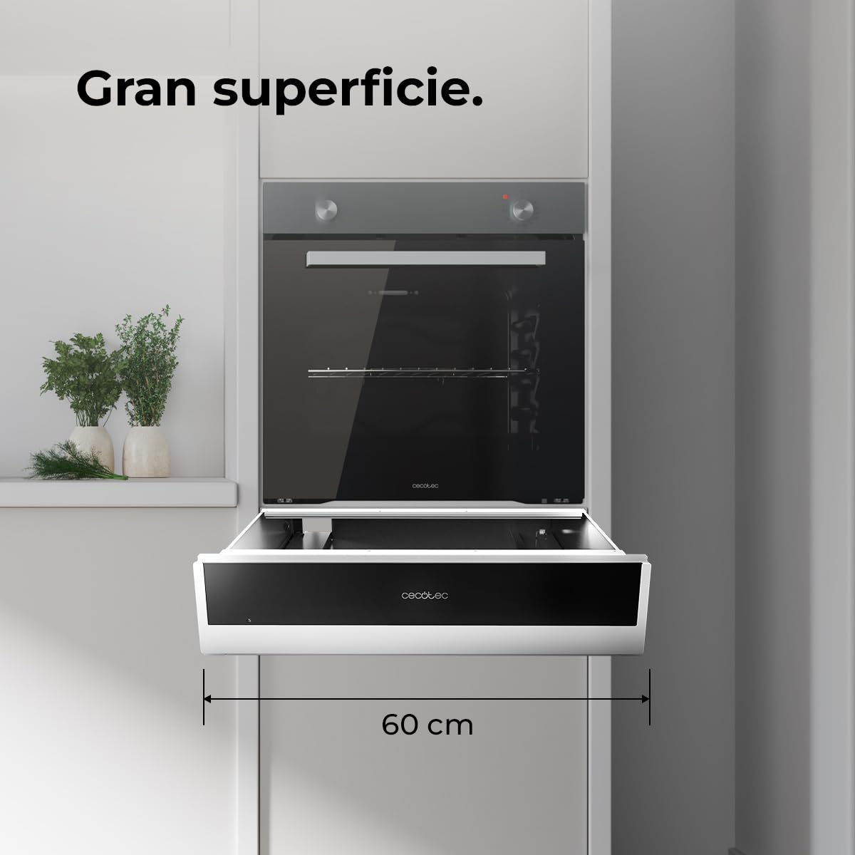 Cecotec Wärmeschubladen 60cm Bolero Hexa WD Edge 470W maximale Leistung, einstellbare Temperatur 30-80 Grad, mechanische Steuerung, rutschfeste Innenmatte, Schwarz und Edelstahl