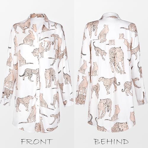 CUPSHE Dress Button Down Shirt Dress Long Sleeve Blouse Top Leopard Print4