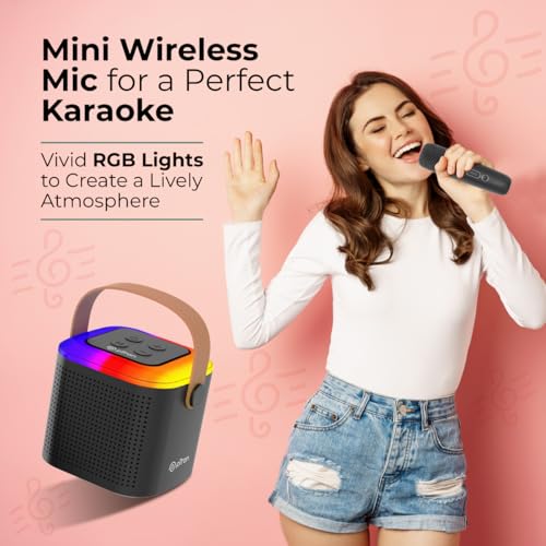 pTron Newly Launched Fusion Tunes 10W Mini Bluetooth Speaker with Wireless Karaoke Mic, 8Hrs Playtime, Vivid RGB Lights, Voice Effects, Multi-Play Modes BT5.1/TF Card & Type-C Charging Port (Black) 3 51nPgeE86kL