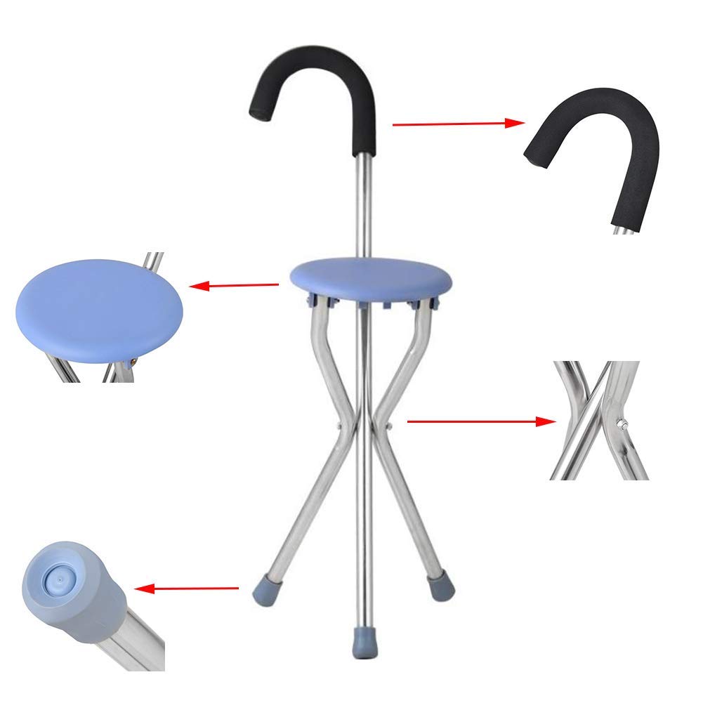Bastón para Asiento, bastón para Caminar y Silla, Ayuda para discapacitados, bastón Plegable con Ayuda ergonómica para la Movilidad de Personas Mayores, bastón, muletas