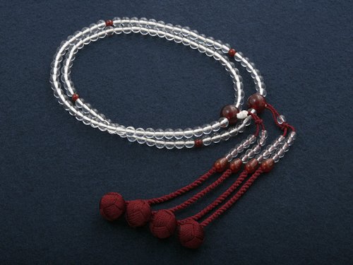 京仏壇はやし 数珠 真言宗 尺０ 本水晶 瑪瑙 (めのう) 入り (女性用) 正式 本式 数珠袋セット SW-032 京都 念珠