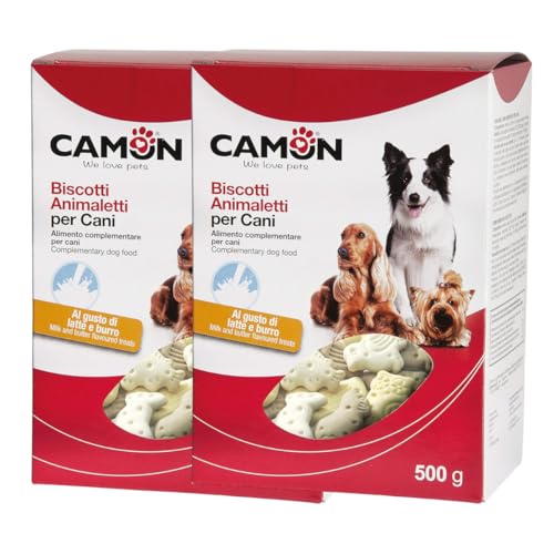 OFFERTA KIT Biscotti Animaletti per Cani Gusto Latte e Burro, Snack Premietti Senza Coloranti per Addestramento e Ricompensa, Confezione Risparmio Kit da 2 Pezzi (Totale 1 kg - 2 x 500g)