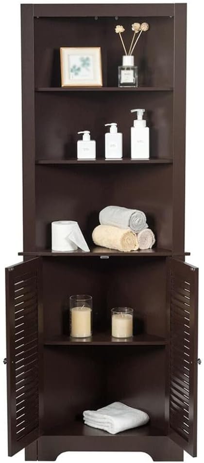 Bathroom Corner Storage Freestanding Tall Bathroom Cabinet Adjustable with 3 Shelves (D As Shown)