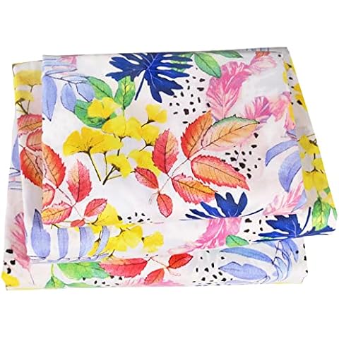 J-pinno Leaves Colorful Nature's Palette Twin 100% Cotton 3 Pieces Sheet Set for Kids Girls Children, Flat Sheet + Fitted Sheet + Pillowcase Bedding Decoration Gift Set (Leaf, Twin) Cover