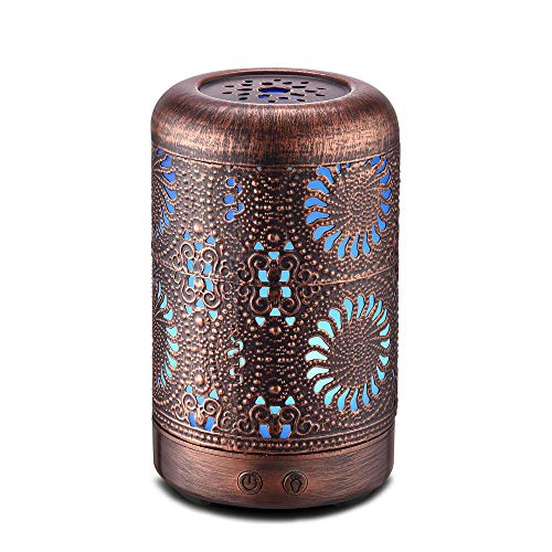 Essential Oil Diffuser 100ml, Ultrasonic Aromatherapy Oil Diffuser Humidifier, Mini Vintage Metal Ultrasonic