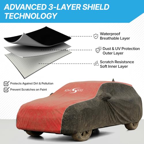 Image of KINGSWAY Super Waterproof Car Cover Only with VinFast VF 7 (Year 2026 Onwards - All Model) | Mirror and Antenna Pockets | All Weather Car Body Cover with Silver Piping | Black Red