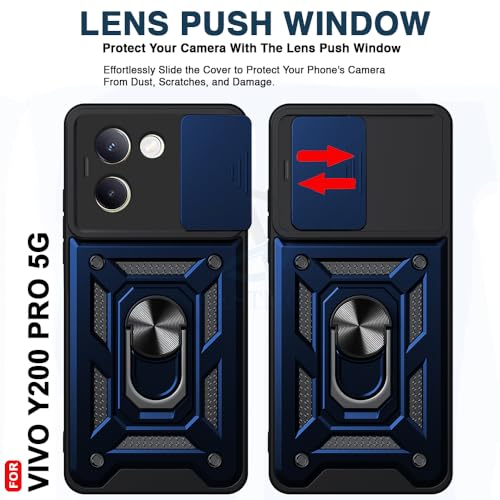Image of AESTMO Polycarbonate Tough Armor Vivo Y200 Pro 5G Bumper Back Case Cover | Ring Holder & Sliding Camera Shield Cover | 360 Degree Protection Back Case Cover for Vivo Y200 Pro 5G (Blue)