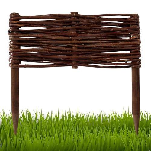 Floranica 1 Stück Beetbegrenzung aus Weide 10 cm x 30 cm Rasenkante aus Weidengeflecht Beeteinfassung Rasenkante Beetzaun Weidenzaun Palisade Abtrennung von Blumenbeetwegen Gartenbeeten