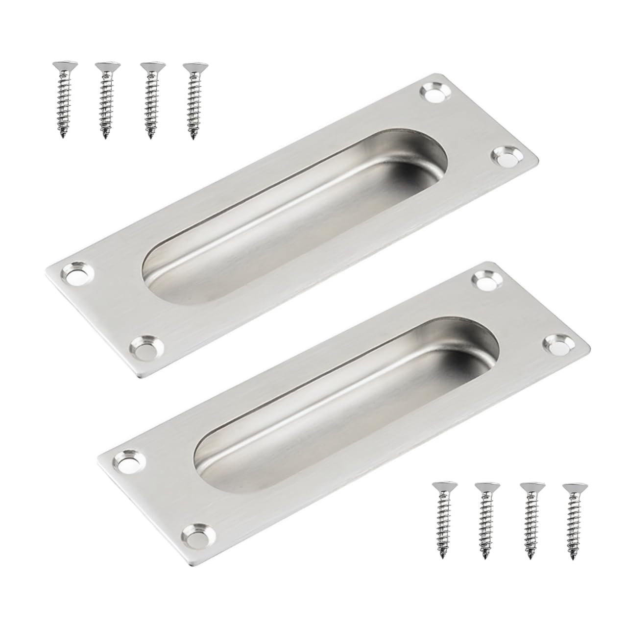 MiJunHD Recessed Flush Door Handles Stainless Steel Cabinet & Furniture Door Pulls 102 * 51mm Silver Rectangle Handles/Pulls for Interior & Closet Doors (2PCS Silver 120 * 40mm Rectangle)