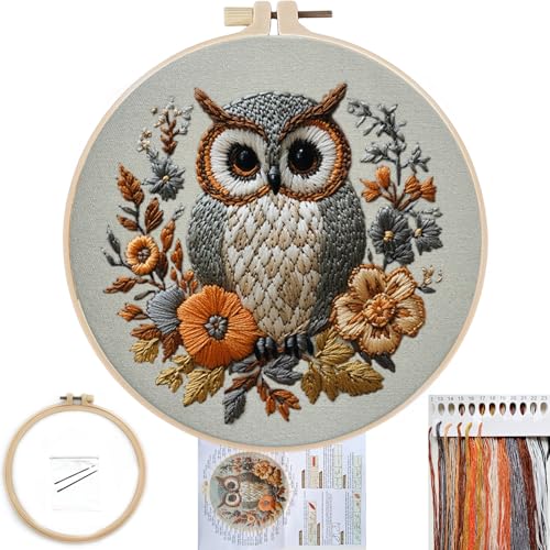 FONNUY Embroidery Kit for Beginners with Owl Pattern