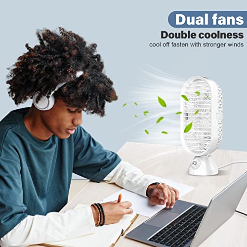 Heggcooe Desk Fan Oscillating Fan, Portable Usb Tower Fan With Stepless Speed, Dual Air Circulation,120° Oscillation, 11 Inch Personal Quiet Table Fan For Home Office Bedroom Desktop White #TOP1