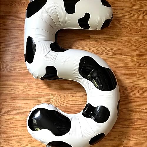 Image of Cow Print Number Balloons 5 for Kids, 40 Inch Foil Large Number 5 Self Inflating Balloon for Boys Girls 5th Birthday Decorations Farm Animal Theme Cowboy Cowgirl Theme Party Decoration Supplies