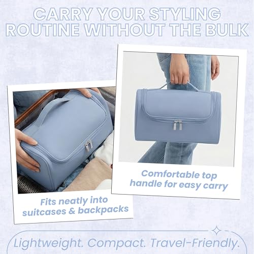 Image of OCEANEVO Travel Pouch for Airwrap Styler WITH Makeup Sponge, Storage Organiser Bag for Airwrap Attachments with Hanging Hook (Bag Only) - 31 x 14 x 16 Cm - Sky Blue - 1 Year Warranty