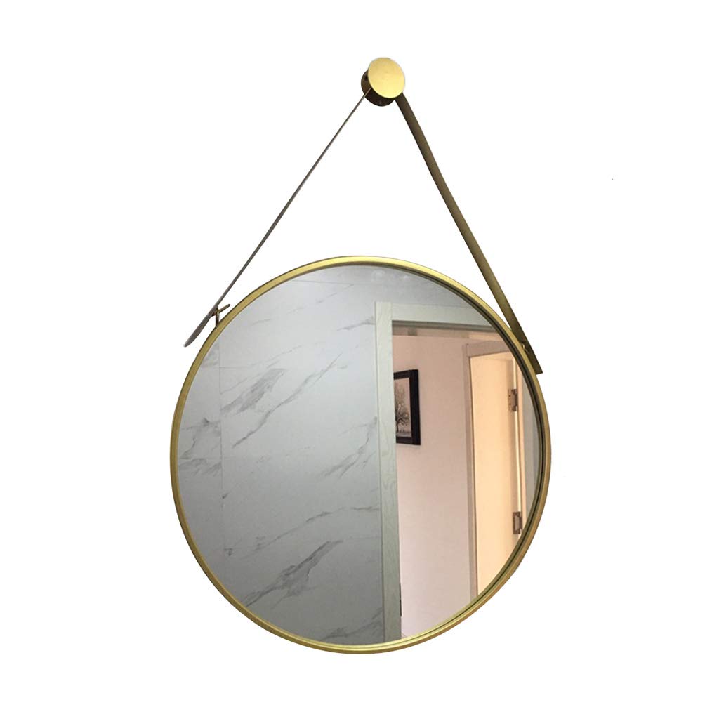 BKSXSOP Creative Round Gold Metal Hanging Mirror - 50CM Makeup & Dressing for Bathroom, Restaurant, Clothing Store Jewelry Shop Decorative Wall Accent