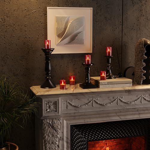 Image of 12Pack Flameless LED Candles with Timer, Battery Operated, Red, 2 inchx3 inch | Small Pillar & Votive Candle with Realistic Flickering Warm Glow for Centerpieces, Wedding Tables, Holiday, and Home Decor