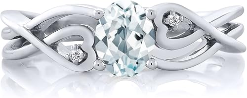 Miniatura 3 de Gem Stone King Anillo para mujer de plata de ley 925 con diamantes cultivados en laboratorio azul cielo y aguamarina blanca 044 quilates piedra