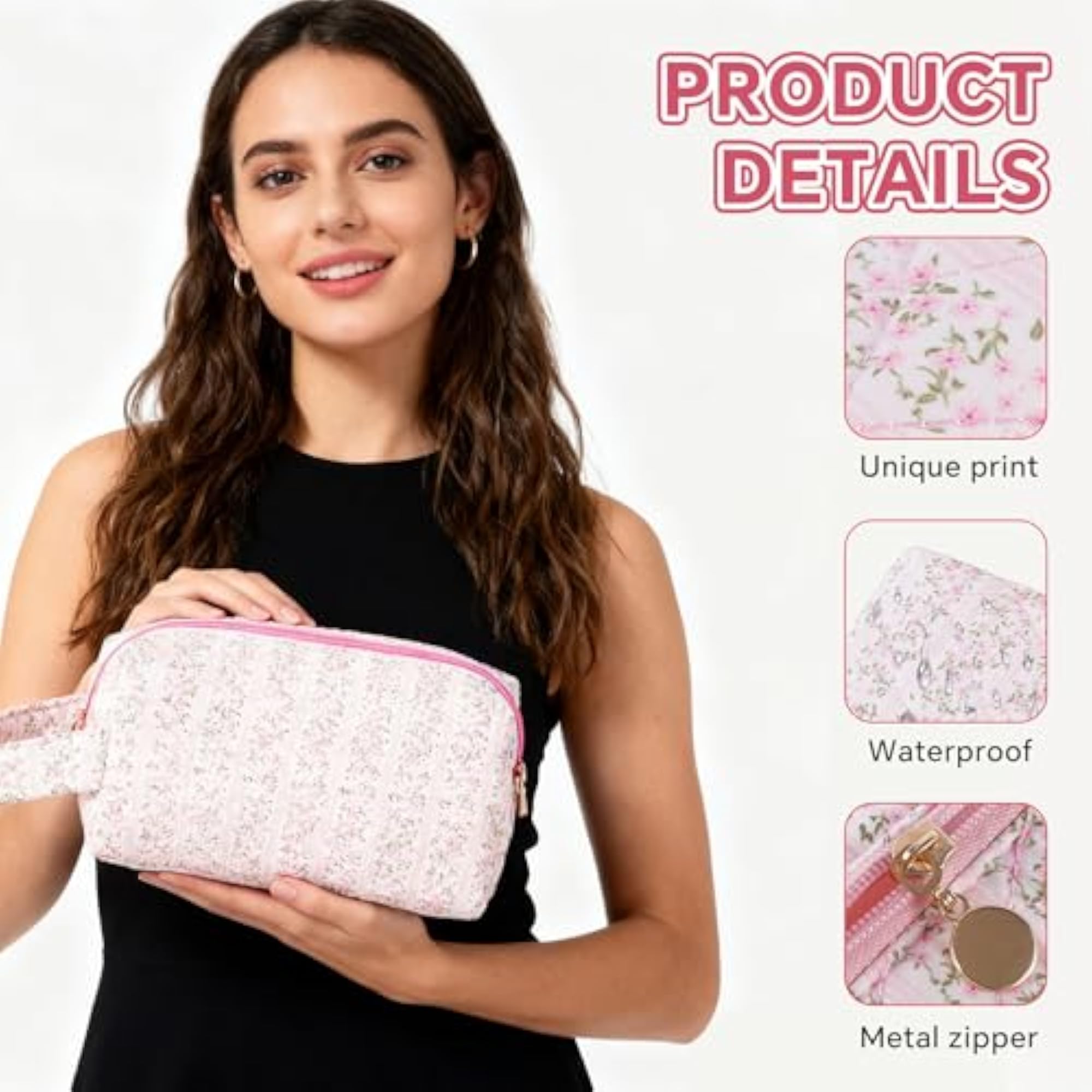Travel Makeup Bag, Large Cosmetic Bag with Handle