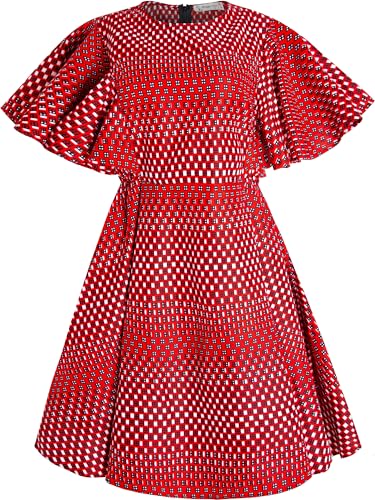 Image of Womens African Vintage Ruffle Trim Sleeve Ankara Tunic Swing Dress