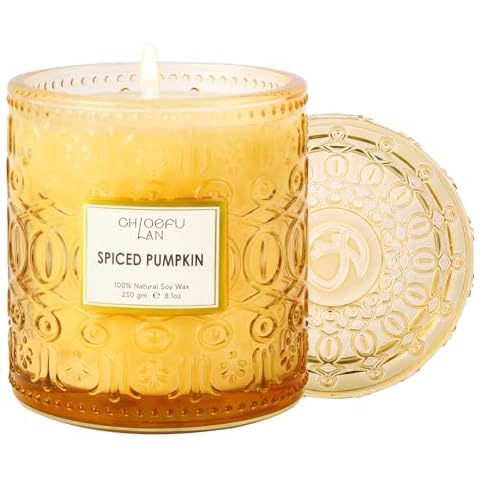 Chloefu LAN Fall Candles for Home Decoration Spiced Pumpkin Scented Candles Halloween Candles Gift, Luxury Scented Soy Jar Autumn Candles with up to 55 Hour Long Lasting, Sweet Home Decor, 8.1 oz Cover