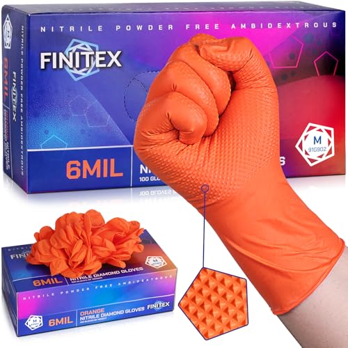 Image of FINITEX Disposable Nitrile Orange 6.3mil Mechanic Heavy Duty Gloves