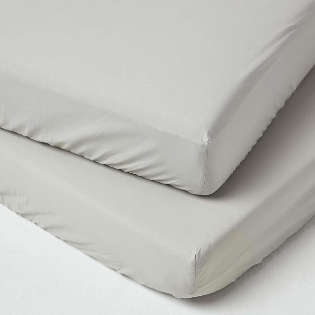 HOMESCAPES Grey Cot Bed Fitted Sheets 70 x 140 cm 2 Pack 100% Egyptian Cotton Percale Soft Hypoallergenic Toddler Bed Sheet Fully Elasticated Skirt Breathable Easy Care 200 TC 400 Thread Count Equiv