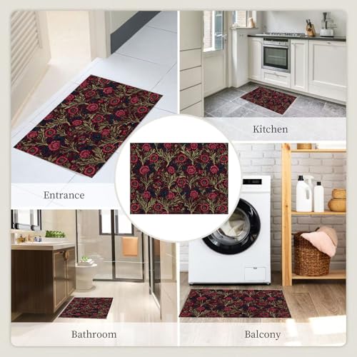 Tapis de décoration bourgogne motifs floraux complexes chic - 8