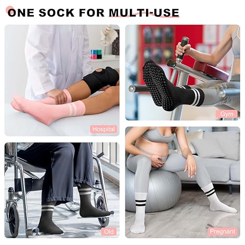 Image of Pilates Socks with Grips for Yoga, Barefoot, Ballet, Barre, Hospital Non Slip Anti Skid Socks for Women and Men