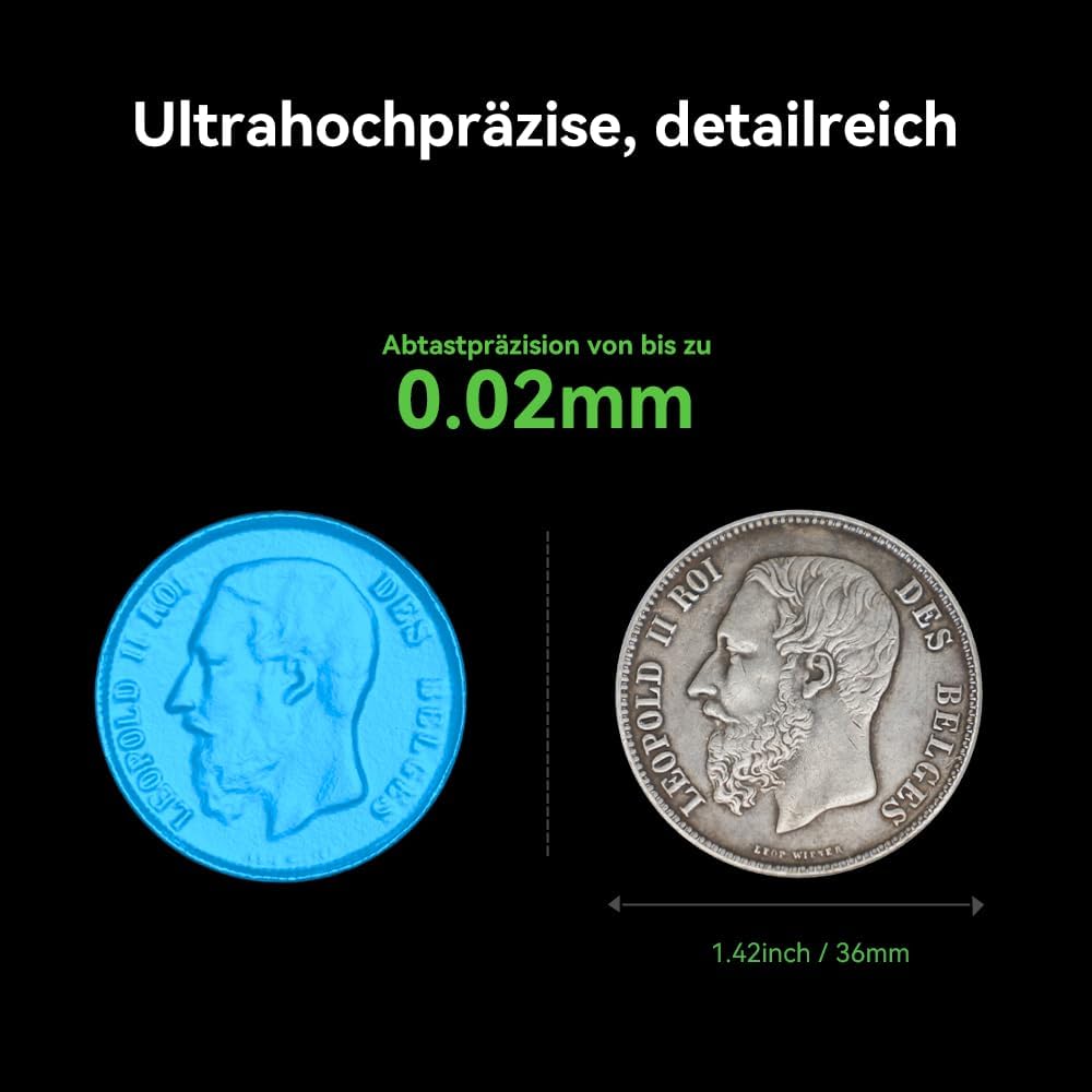 Creality CR-Scan Otter 3D Scanner, 0,02 mm Präzision, 4-Linsen-Stereovision, 24-Bit Vollfarbscan, für 10-2000 mm Objekte, Schwarz/Metall ohne Spray