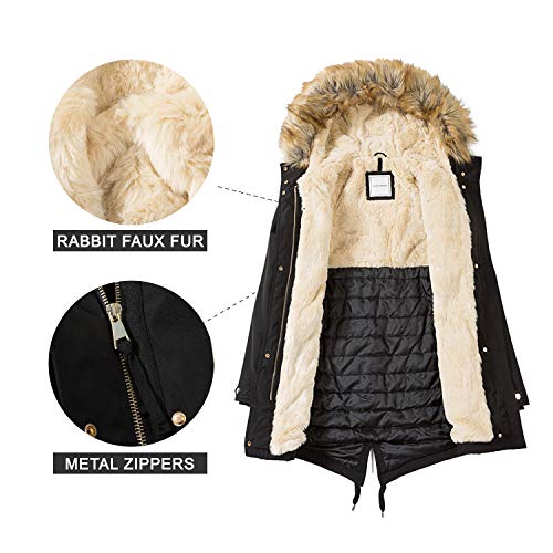 Royal Matrix Women's Warm Winter Parka Coat Hooded Sherpa Lined Winter Jacket with Zip Pockets (Black, 8)