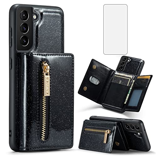 Étui portefeuille cuir Samsung S22 5G avec verre trempé et fente carte de crédit